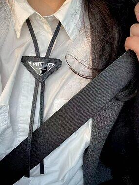 PRADA Saffiano leather bolo tie Unisex, Black (authentic, with gift box)🙆‍♀️🙆‍